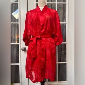 Vintage Contessa Di Roma Red Sheer Lace Robe Floral Valentine Romantic Sz S